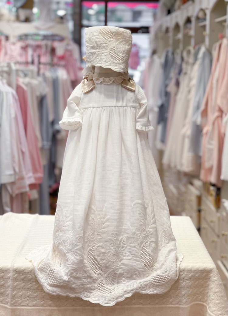 Special Occasion Infant Gown with Satin Bows and Matching Bonnet — Bonne  Nuit