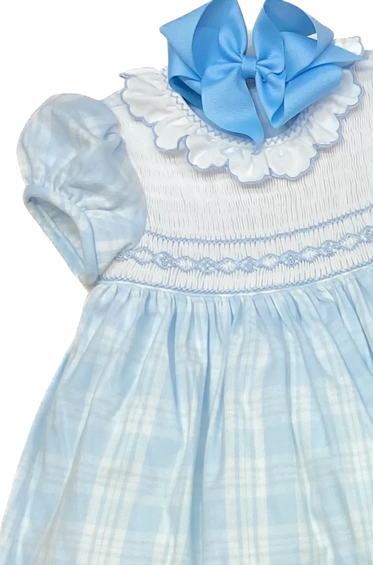 blue smocked dress baby girl Blue Gingham Easter Bunny Smocked Dress main image 1