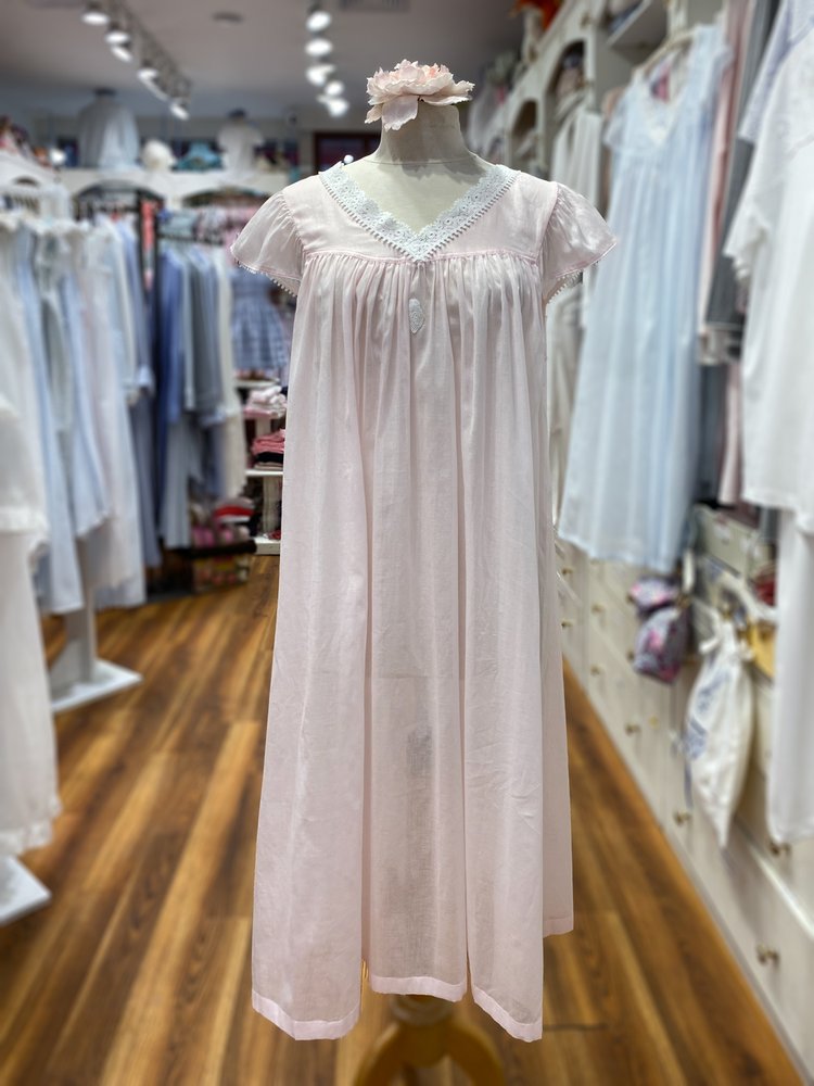 Women's Celestine Cap Sleeve Long Nightgown with White Lace Neckline —  Bonne Nuit