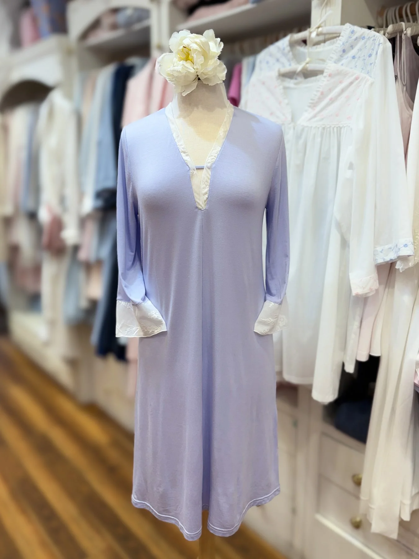Soft Modal Knit Nightgown with Cotton Lace Detail in Two Colors