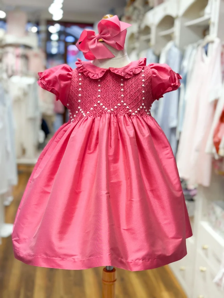 open lace back dress Smocked Tea Party Pink Dress main image 0