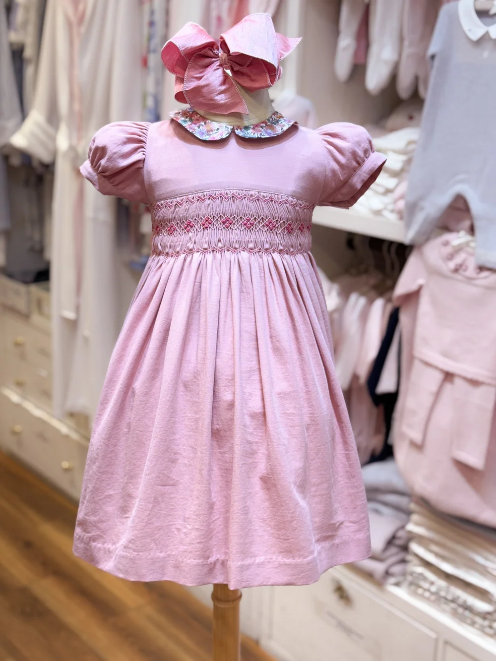 chinese dress ladies Hand Smocked Pink Dress with Petticoat main image 1