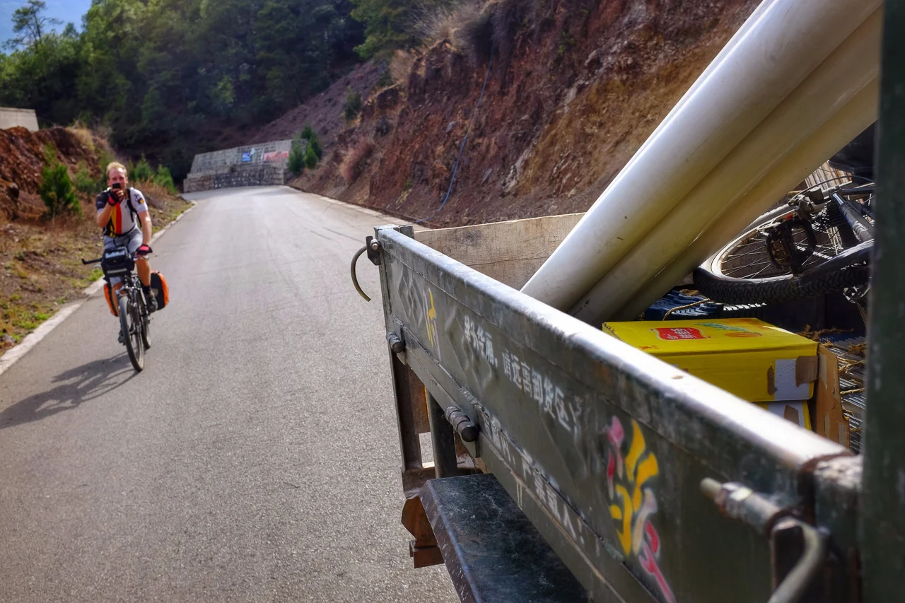 Passing Sander by truck on our way to Baishuitai.