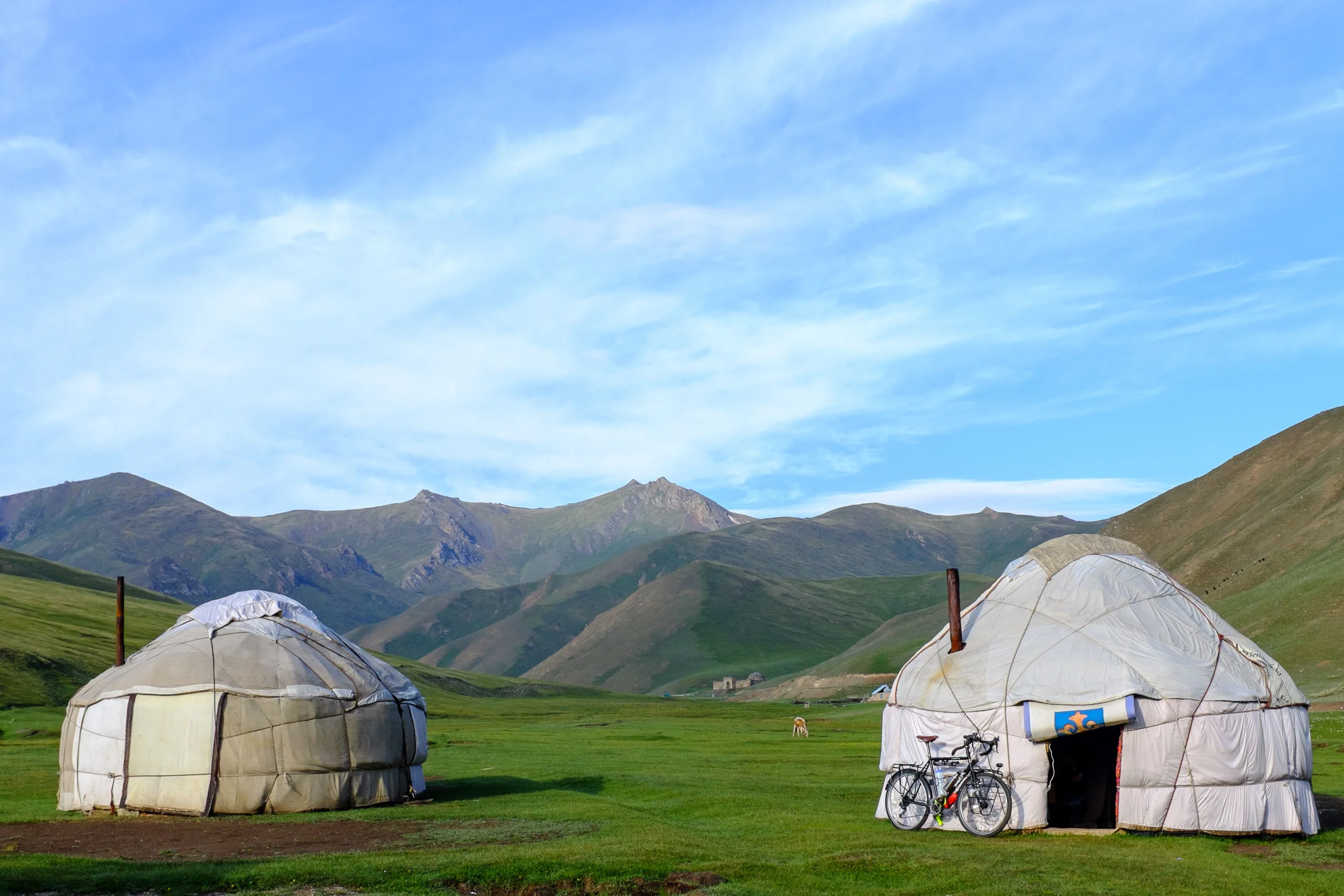 Preparing our bikes at Sabyrbeks's yurt camp