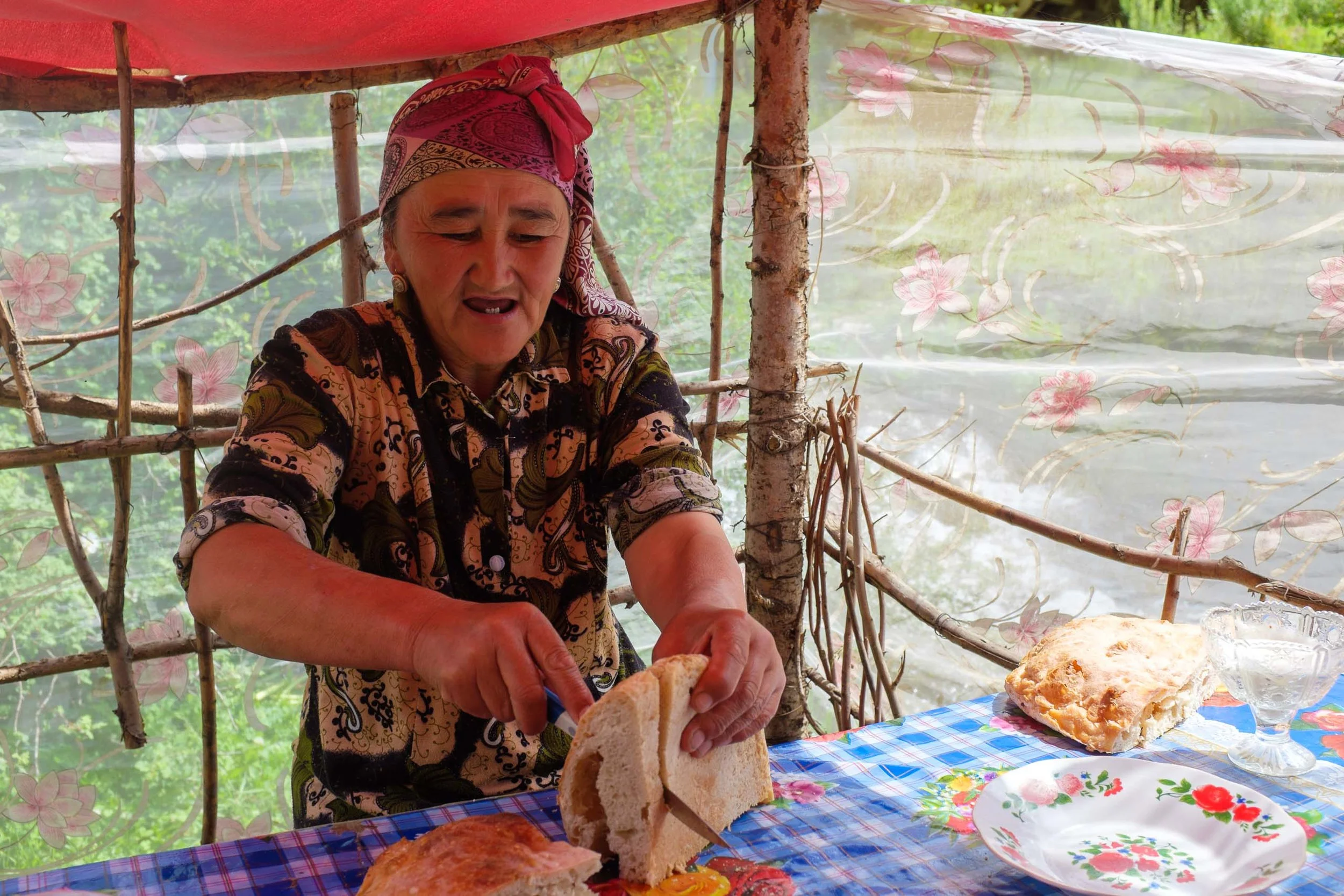 Our host serving us fresh bread