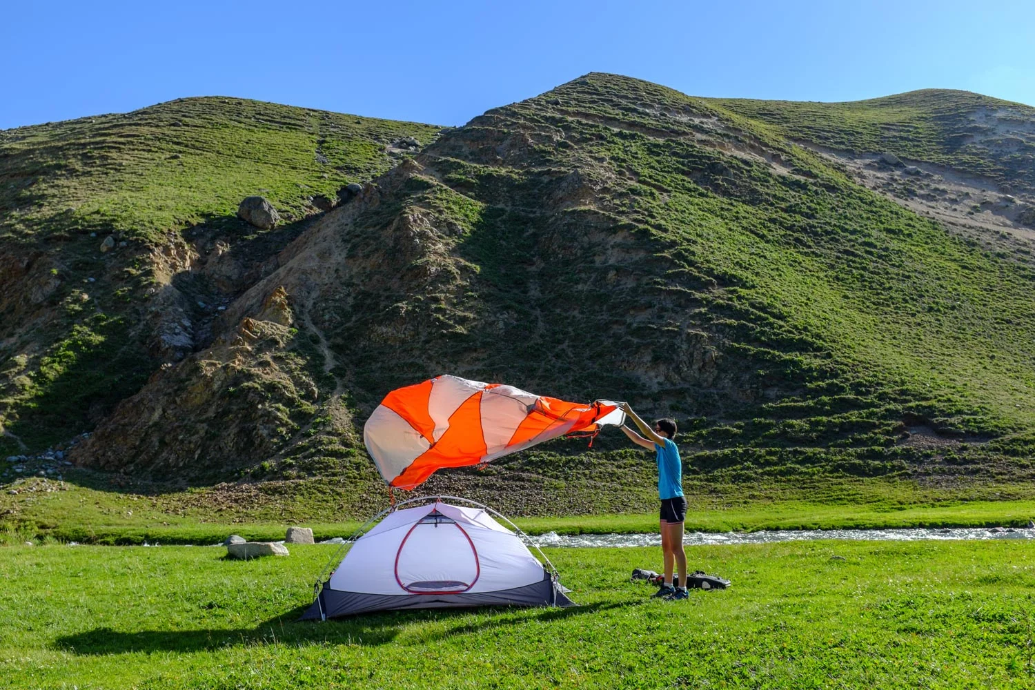 Setting up our mini-yurt