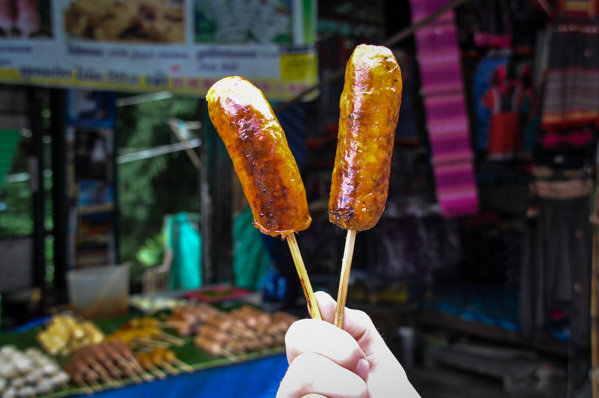 I’m not even that big of a fan of sausage, but I love the vibrant flavors insai oua , a sausage made with fresh herbs like lemongrass, kaffir leaves, and chilies. You can only find in northern Thailand, so be sure to give it a try!