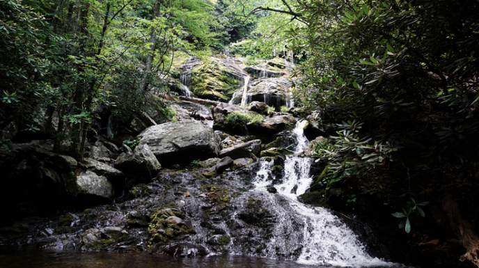 A close up of the Lower Catawba Falls, perfect wading pool at the base.