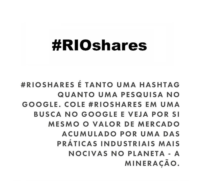 #RIOshares &eacute; tanto uma hashtag quanto uma pesquisa no Google. Em 2009, a Companhia Vale do Rio Doce removeu o RIO de seu c&oacute;digo de a&ccedil;&otilde;es. Mas o monop&oacute;lio da produ&ccedil;&atilde;o de min&eacute;rio de ferro mundial 