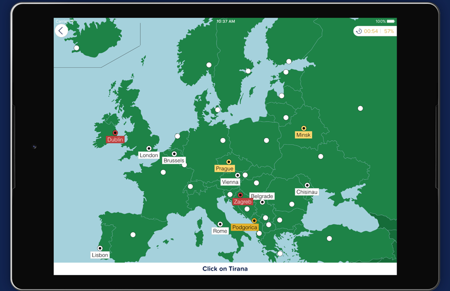 Seterra is an app for mobile devices and desktop computers that helps teachers to impart knowledge of locations and names of cities, regions, continents, countries, rivers, lakes, seas, oceans and even planets of the solar system. - Image: Seterra website