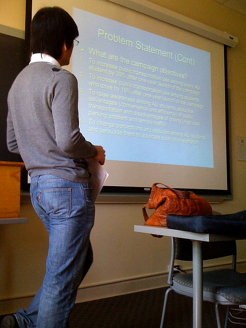 student giving a presentation