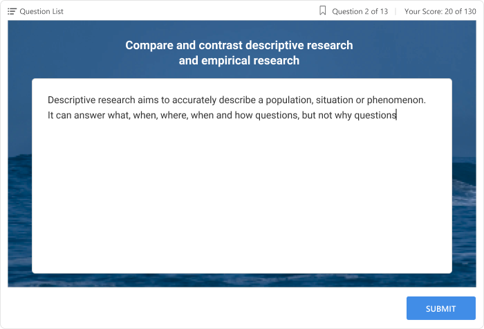 Image 2: Essay-type question from a questionnaire on research methodology.