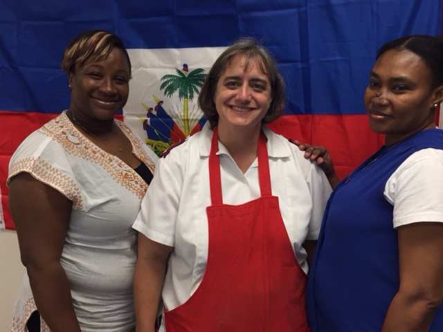 Major becky and 2 haitian soldiers at temple corps who prepared our haitian street food