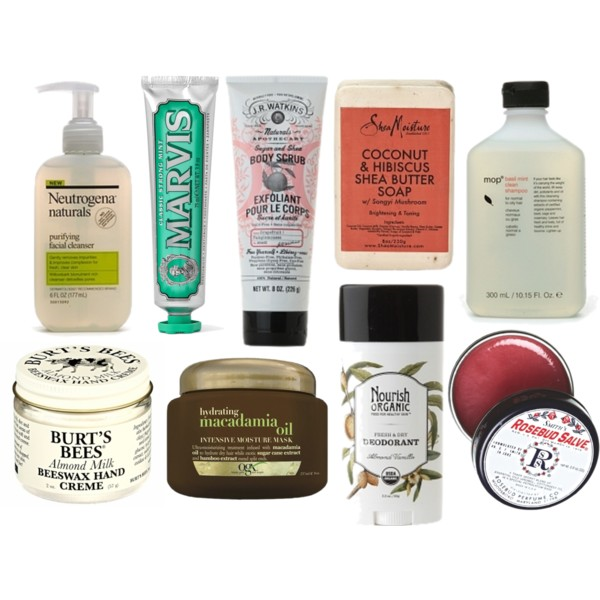 Neutrogena Naturals Cleanser // MARVIS Toothpaste // J.R. Watkins Body Scrub (under $10 at Publix) // Shea Moisture Body Bar // MOP Mint & Basil Shampoo // Burt's Bees Hand Crème // OGX Hair Mask // Nourish Deodorant // Smith's Rosebud Salve // Not pictured: Spectrum Coconut Oil