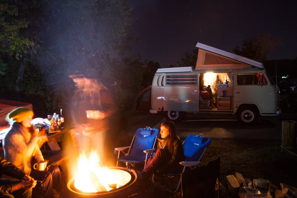 Conversations around the fire and a private meeting in the van. This is where ideas are sprung, even though it was in the 30s that night. 
