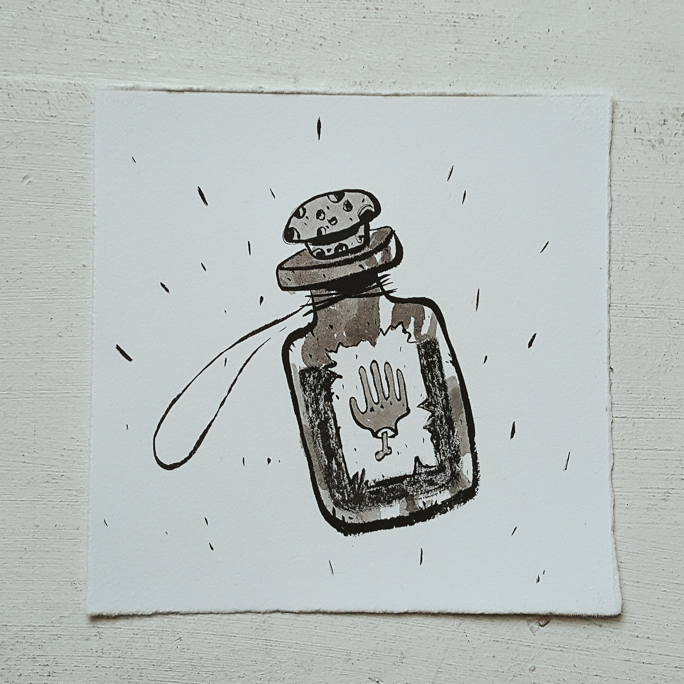 Inktober No. 1, Ashes of a Thieves' Hand - For inktober I'm going to draw an item you might find in an adventurer's bag every day. Day 1 is the ashes of a thieves hand, these ashes can be used to temporarily increase one's skills.