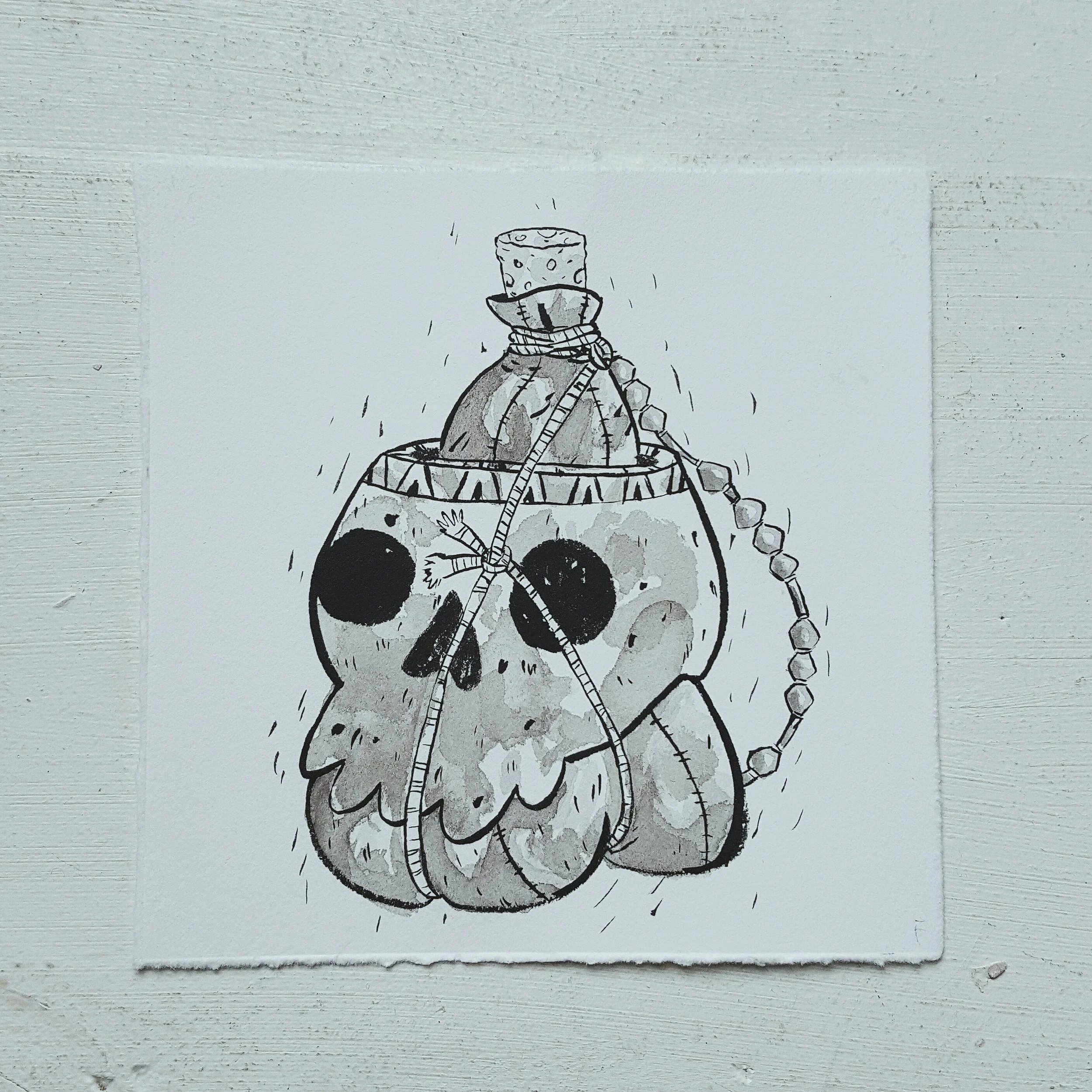 Inktober No. 2, Awakening Brew - a magical potion that can be used to bring a deceased comrade back to life.