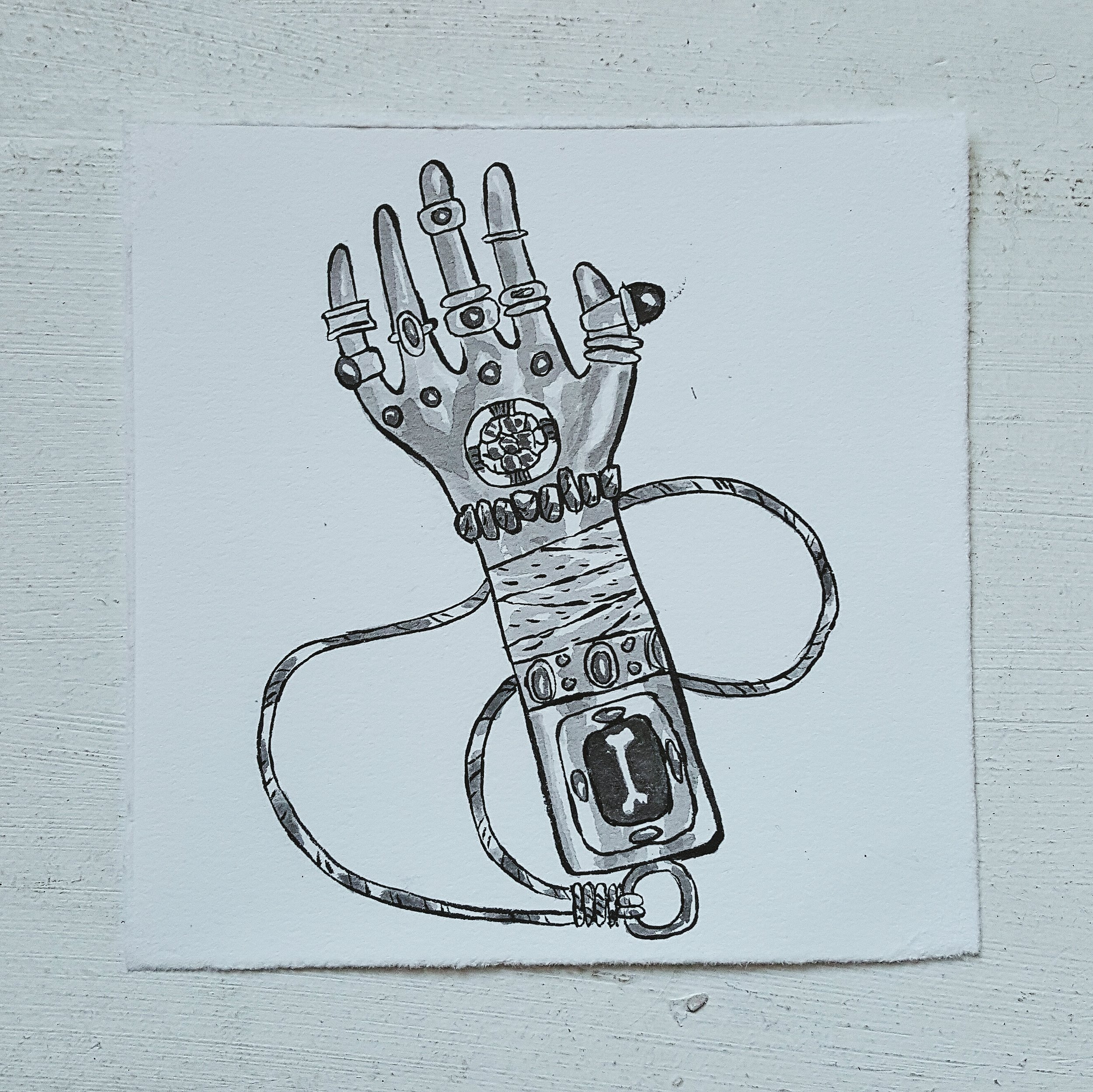 Inktober No. 9, Reliquary Hand of Vericles - a jewel encrusted, metal vessel containing the finger bone of a demigod.