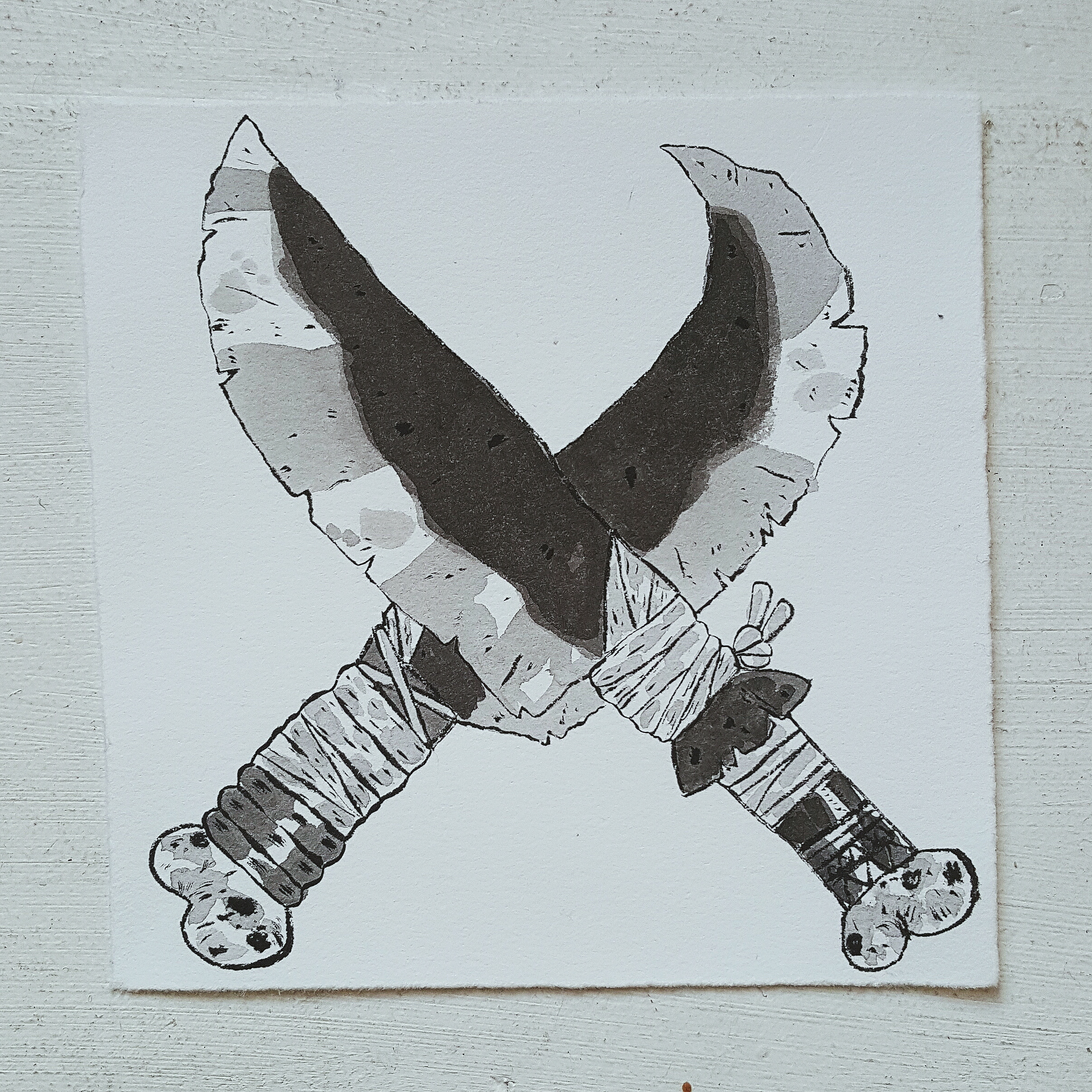 Inktober No. 18, Orcish Combat Knives - At first look, Orcish weapons appear to be rudimentary in construction and craftsmanship. But they are well known for the unprecedented amount of damage they can deal to enemies and their weapons.