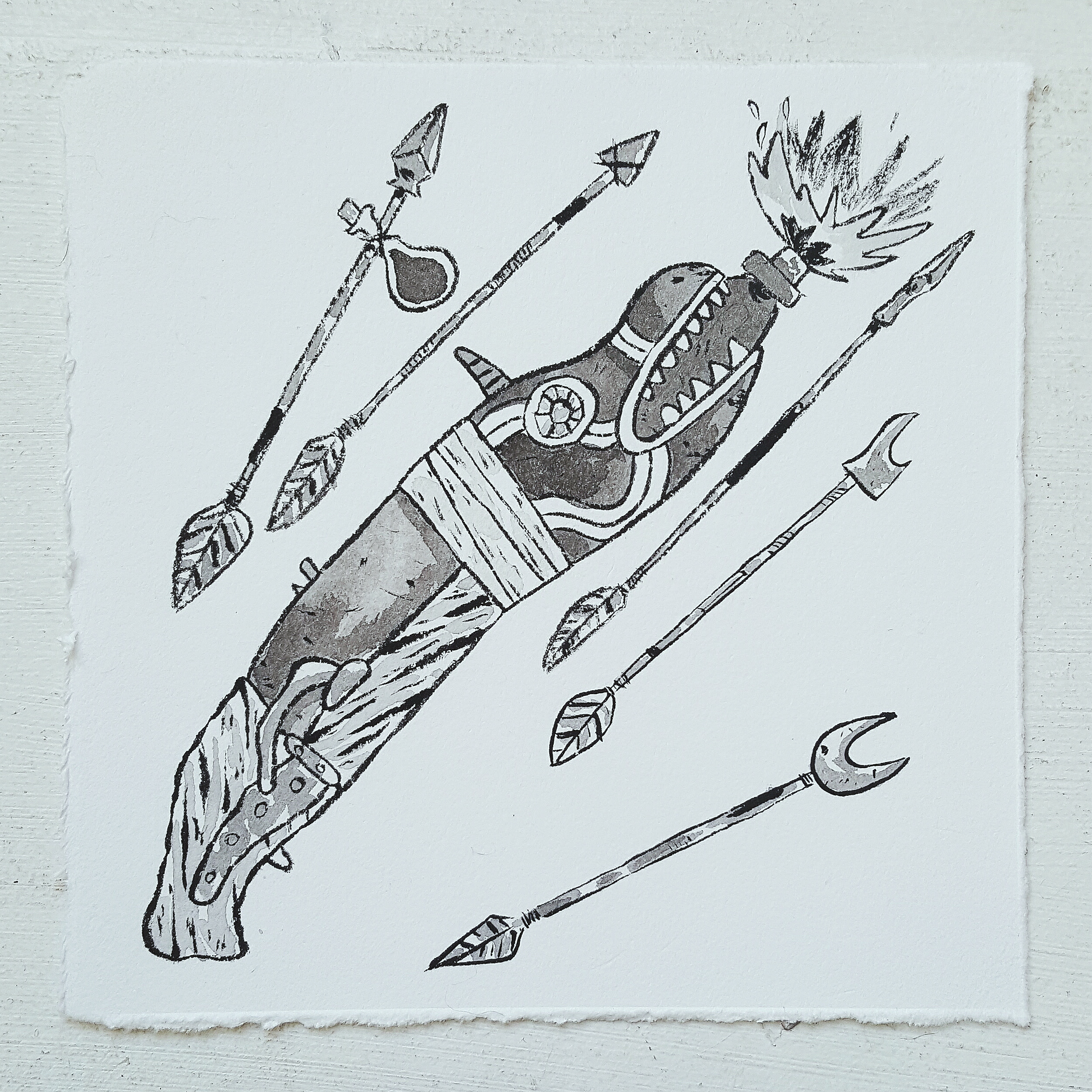 Inktober No. 29, Serpentine Arrow Rifle - This long range weapon has the capability to transform the battlefield with its quick firing capabilities.