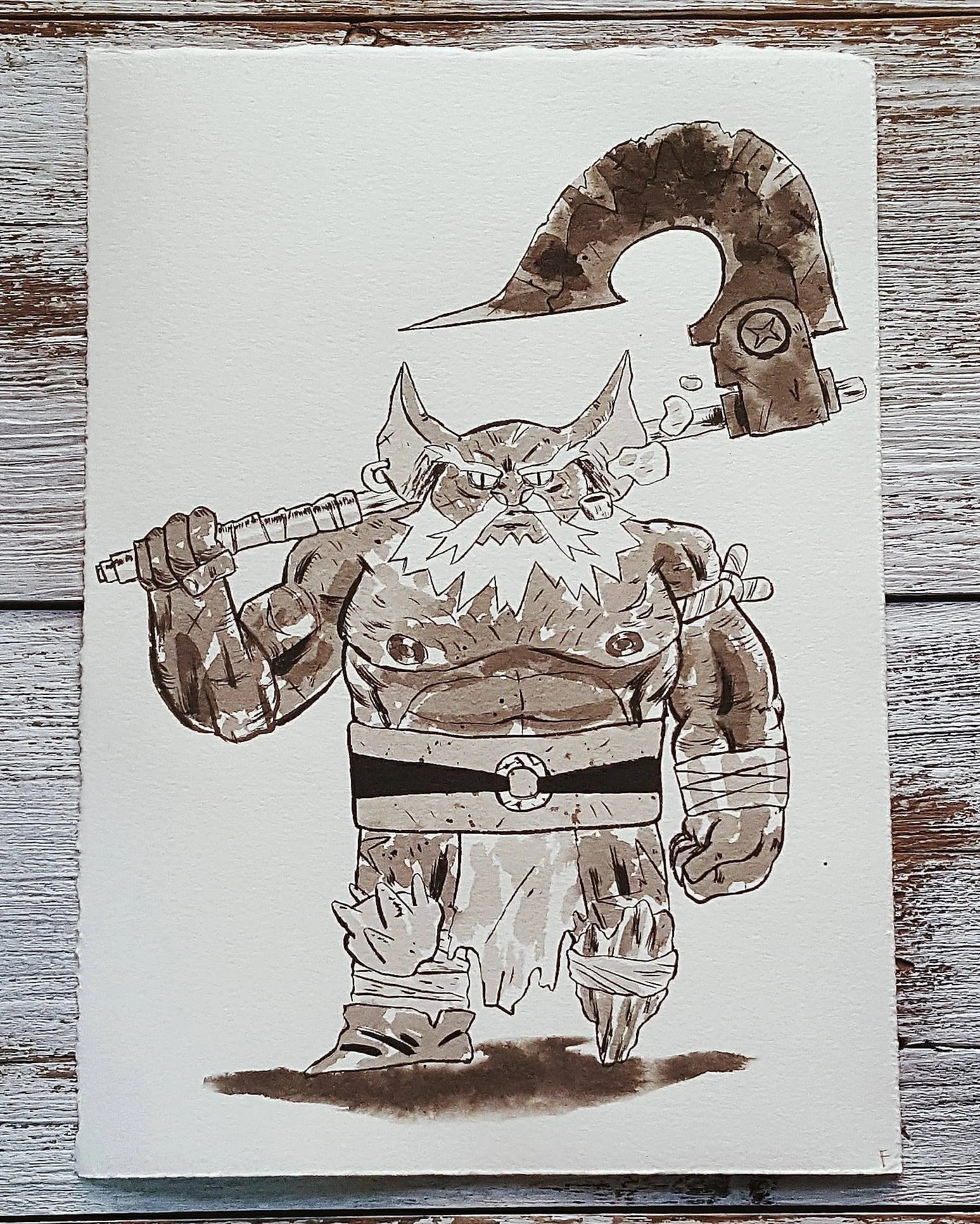 A Knight a Day No. 14, Givuk the Brute - He rose quickly through the ranks of the goblin army to become a commanding officer. A solid wall of muscle and anger that will drive a path through even the thickest of enemy lines. He's so brazen that he wears little more than trousers and boots into battle, wielding his giant war axe.