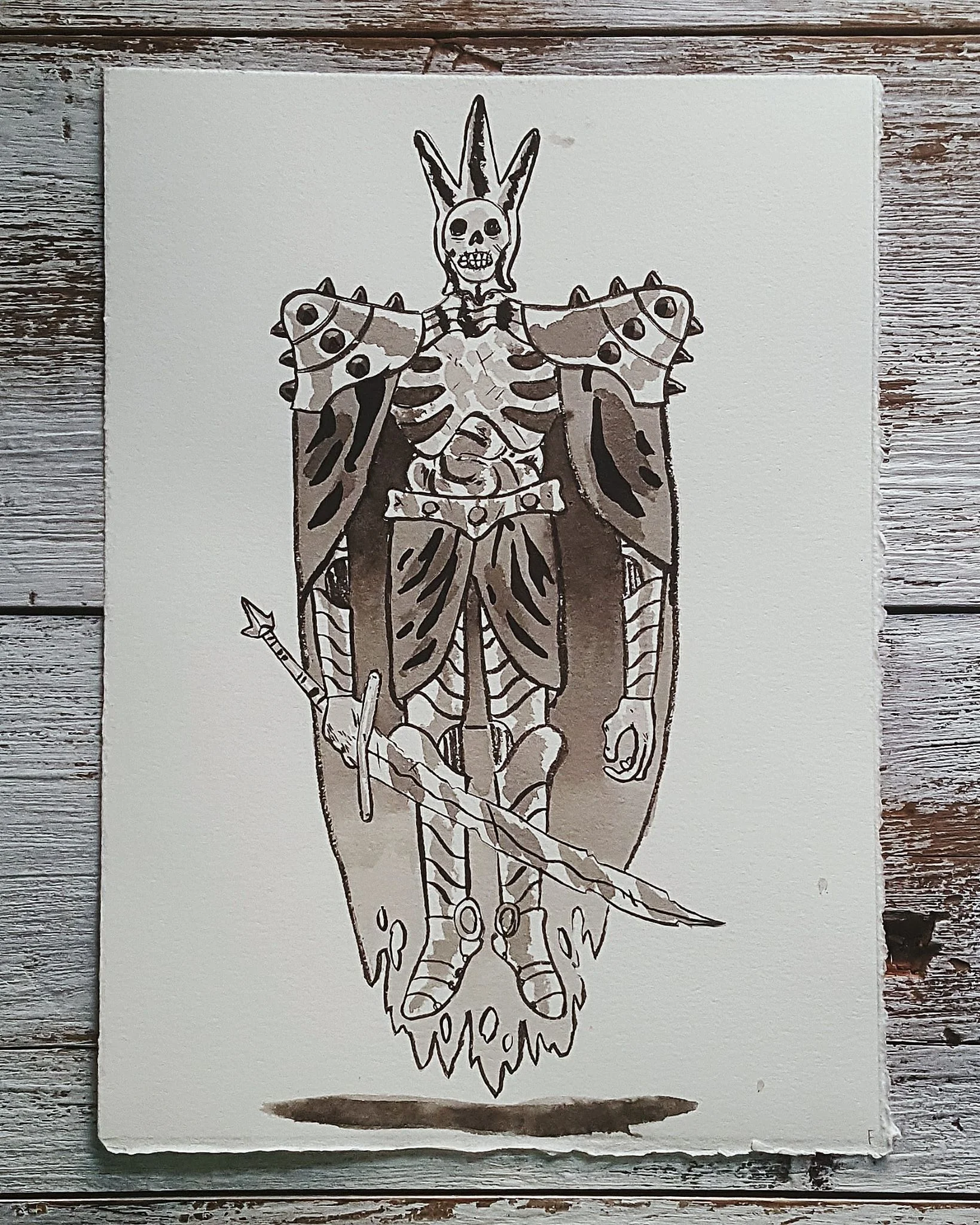 A Knight a Day No. 23, The Tri-horned King - The phantom of a great king of a mysterious, lost race bearing three horns on their heads. Their cities have been built over by humans, but by the light of a red moon the phantom of the king can be seen roaming the dirt where his chambers once were, whispering about an impending calamity.