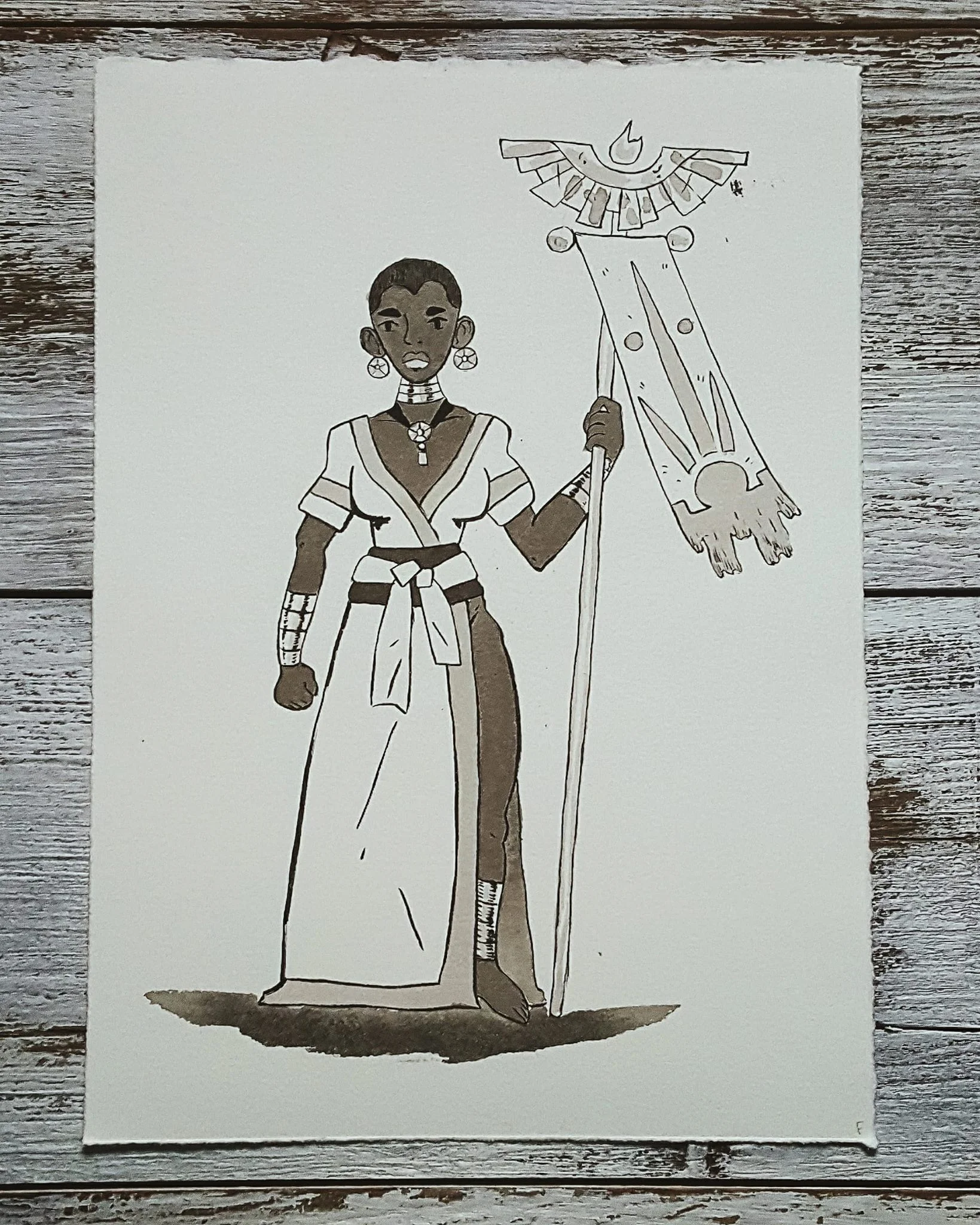 A Knight a Day No. 29, Sun Priestess - One of the most powerful magicians in the world. She cares after the monuments that her Gods spirits dwells in. She can destroy or give life with the powerful sun fire that spits from her staff.