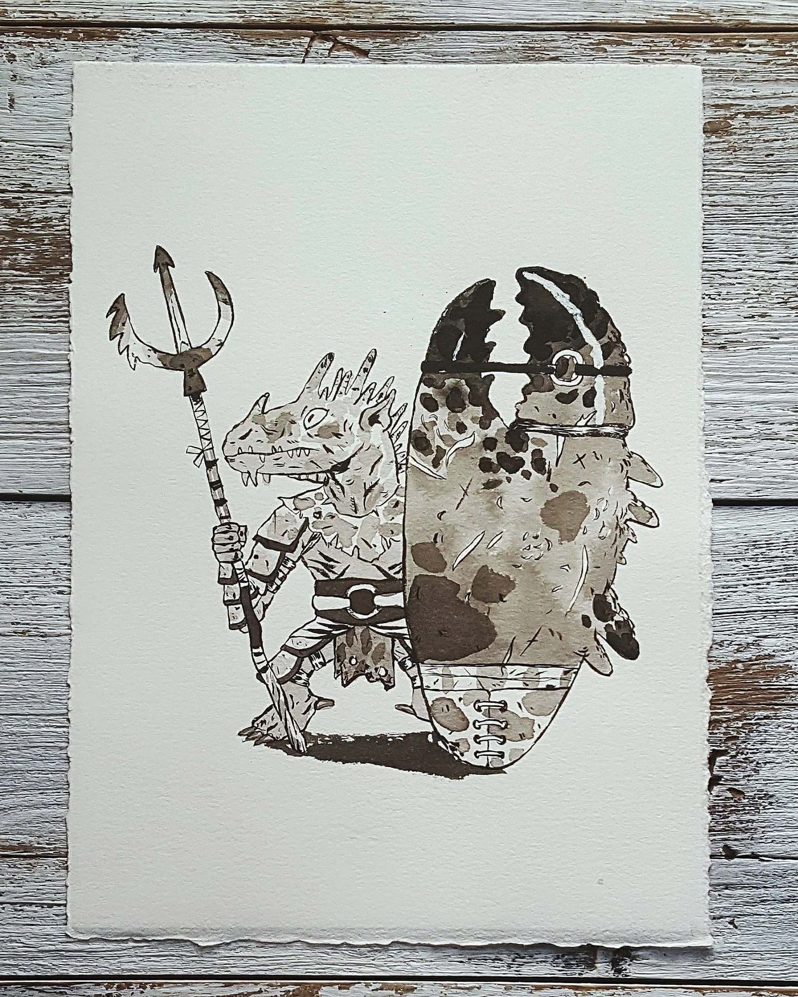 A Knight a Day No. 30, Monotian Line Buster - Monotians are a war ready race who are neighbors to the Salarans. The line buster is a soldier who wields a large crab claw shield to burst through enemy lines. The fierceness of Monotians and the magical prowess of the Salarans make them a dangerous nation to challenge.