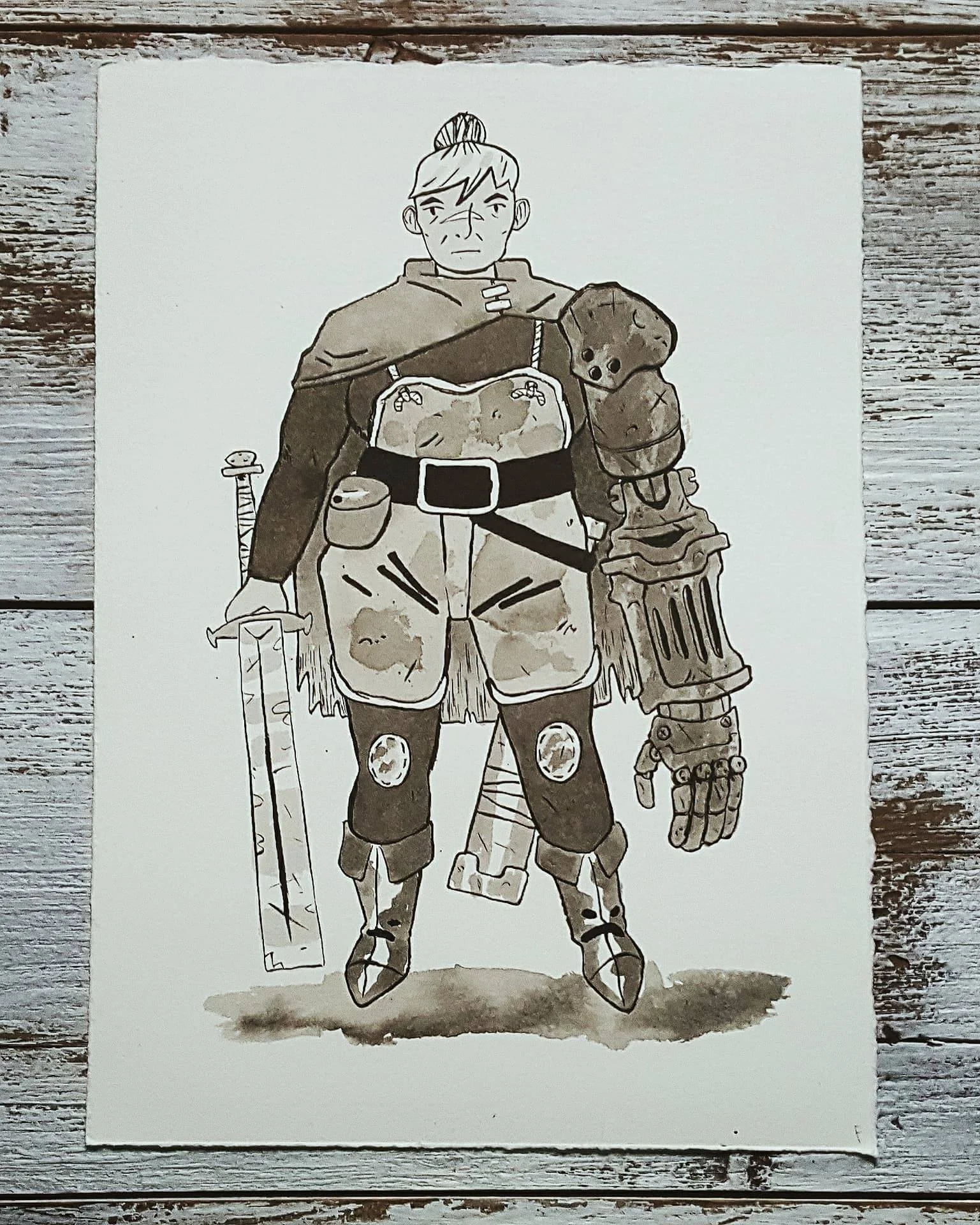 A Knight a Day No. 31, Veteran Adventurer - Mar has spent most of her years fighting on the road. She's seen it all, from ancient spirits and death defying magic to the world ending power of gods and devils alike. Now, as a rugged old adventurer, she dreams of spending her days in a modest home by a stream, fishing for minnows. But the call of the road, and her empty pockets, keep her going.
