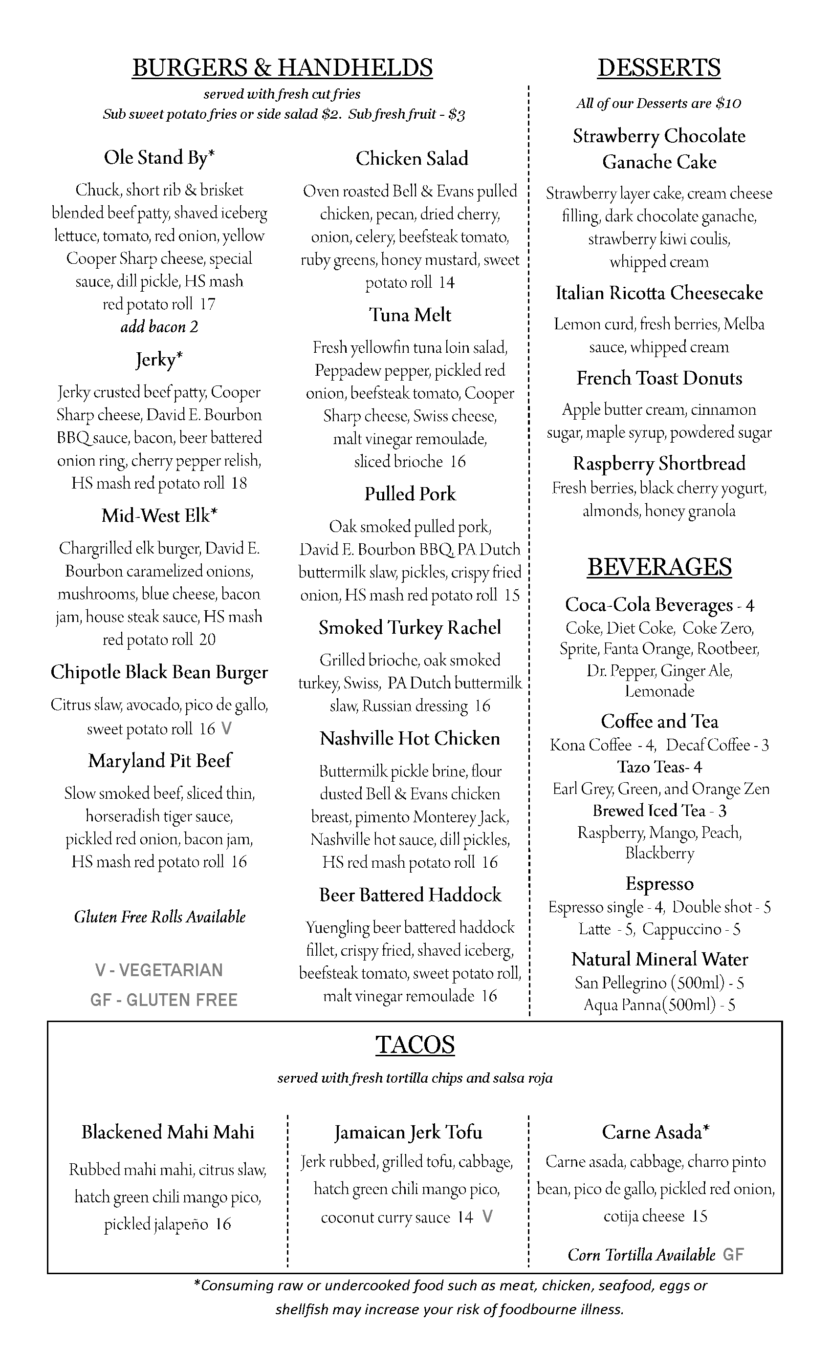 Lunch, Dinner, Kids & Beverage Menus — Hidden Still Spirits