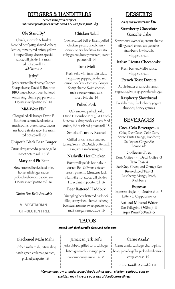 Lunch, Dinner, Kids & Beverage Menus — Hidden Still Spirits