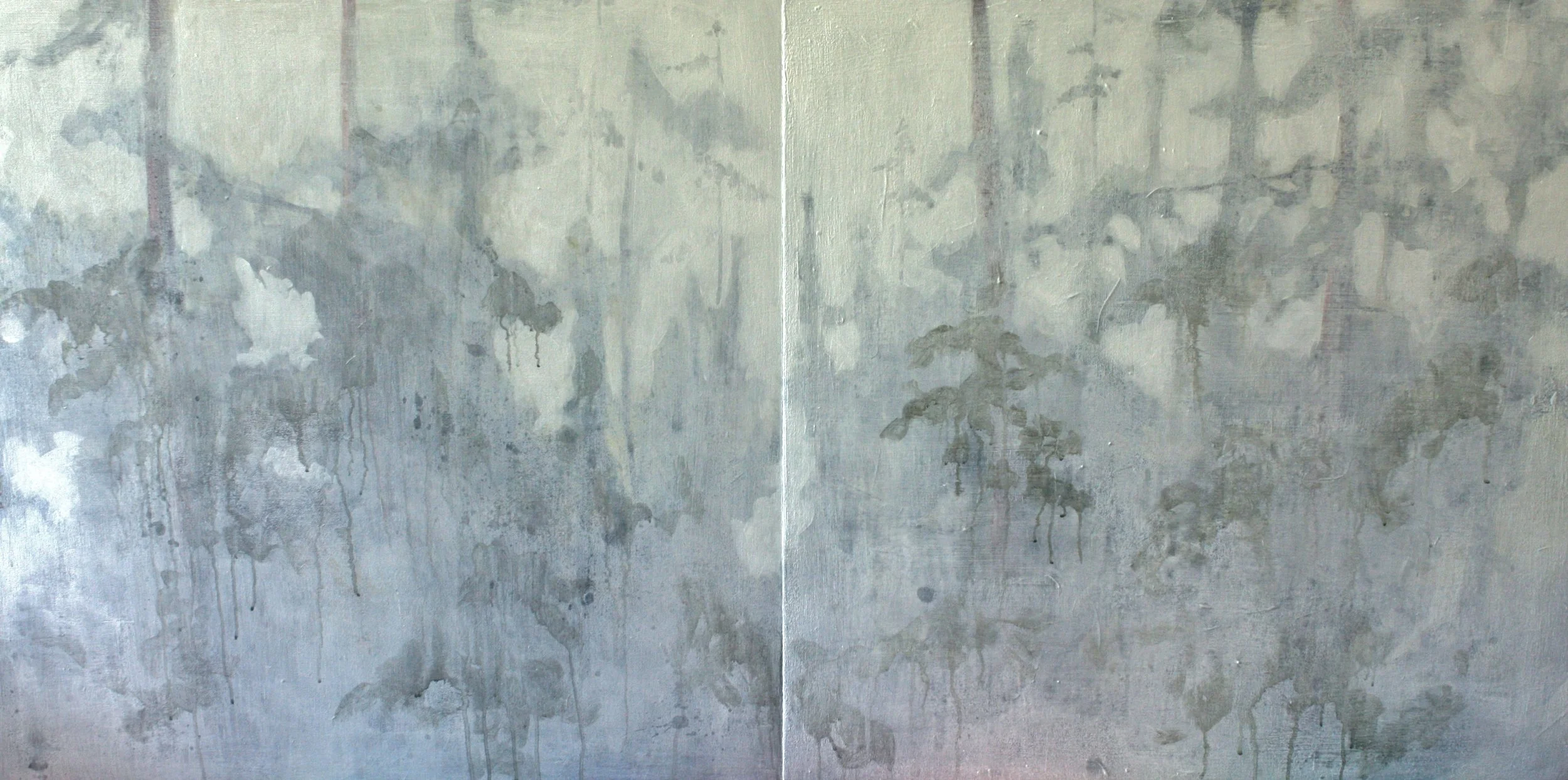 Conifers in Fog (diptych, acrylic on braced wood panels, 30" x 30" each, 2016) (available)