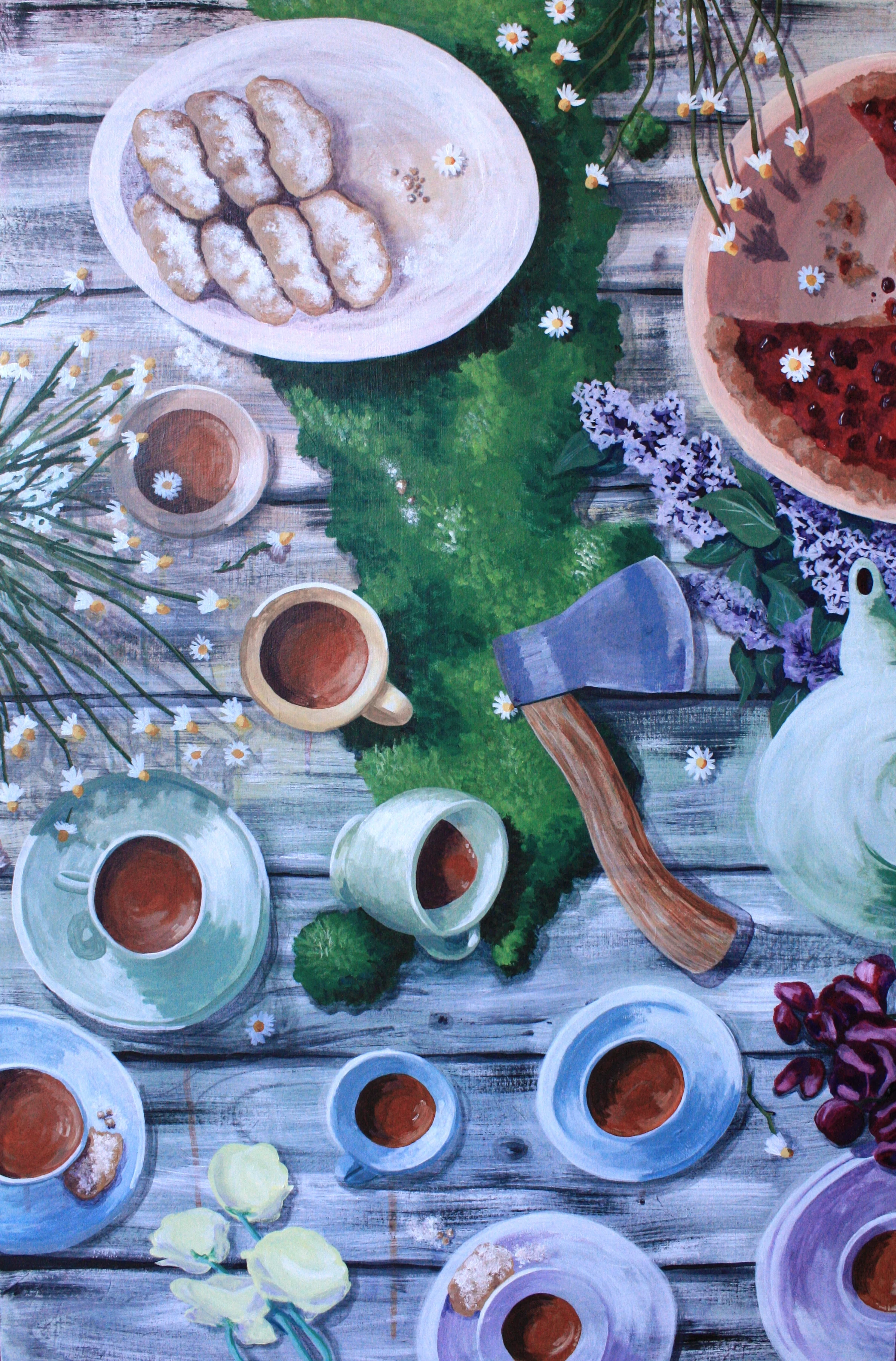 The Tea Party (acrylic on braced wood panel, 24" x 36", 2017) (available)