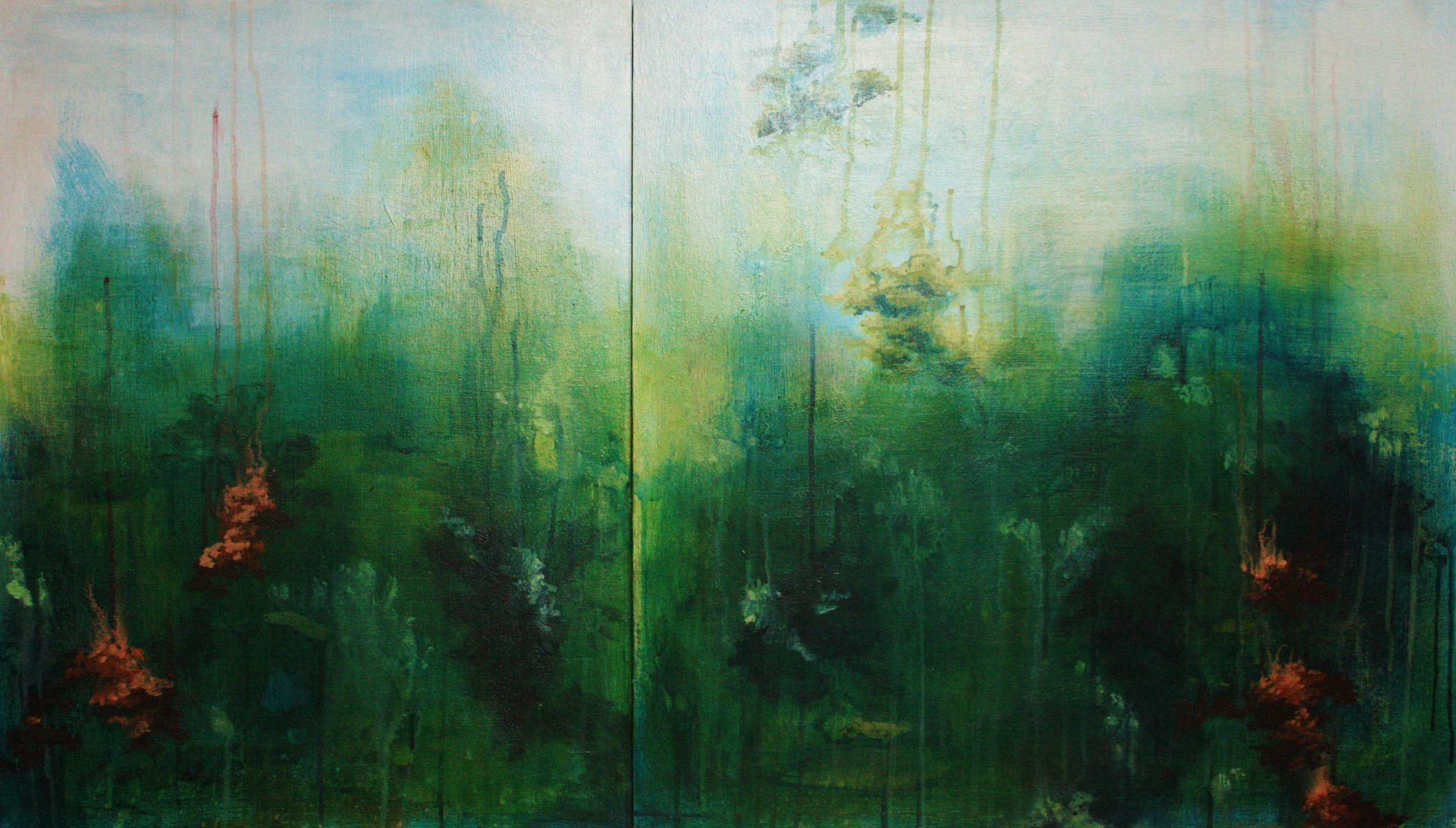 Horizon of Trees, diptych (acrylic on braced wood panels, 42" x 24" (left piece: 18" x 24", right piece: 24"x 24") 2017) (available)