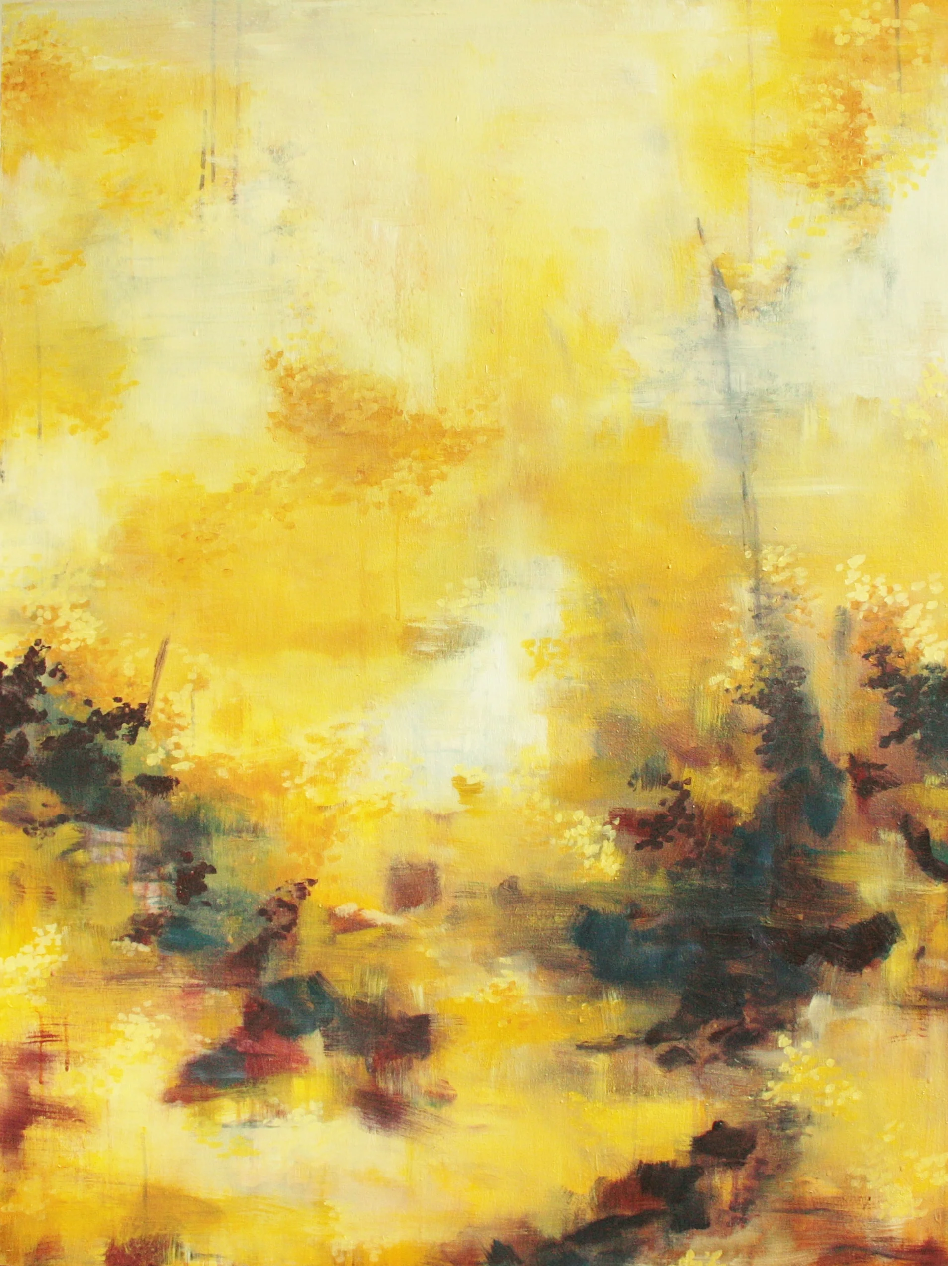 Forest Path in Yellow (acrylic on braced wood panel, 30" x 40", 2018) (available)