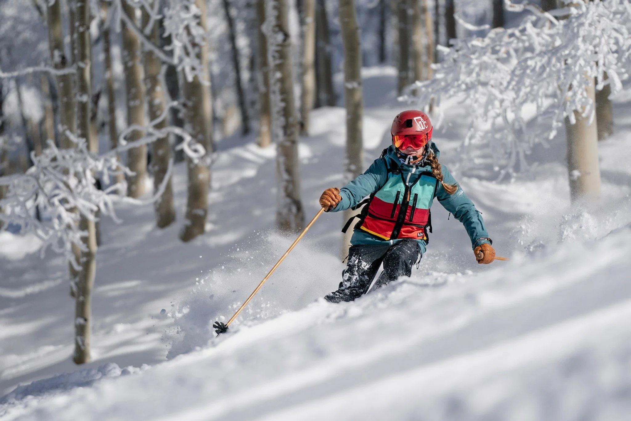 Fall is getting closer, which means we&rsquo;re officially daydreaming about ski season. 

Fresh snow, tight trees, and bamboo in hand .

@nadskiiiii putting Grass Sticks to work on a frosty morning, with her @whatvest keeping the essentials close.

