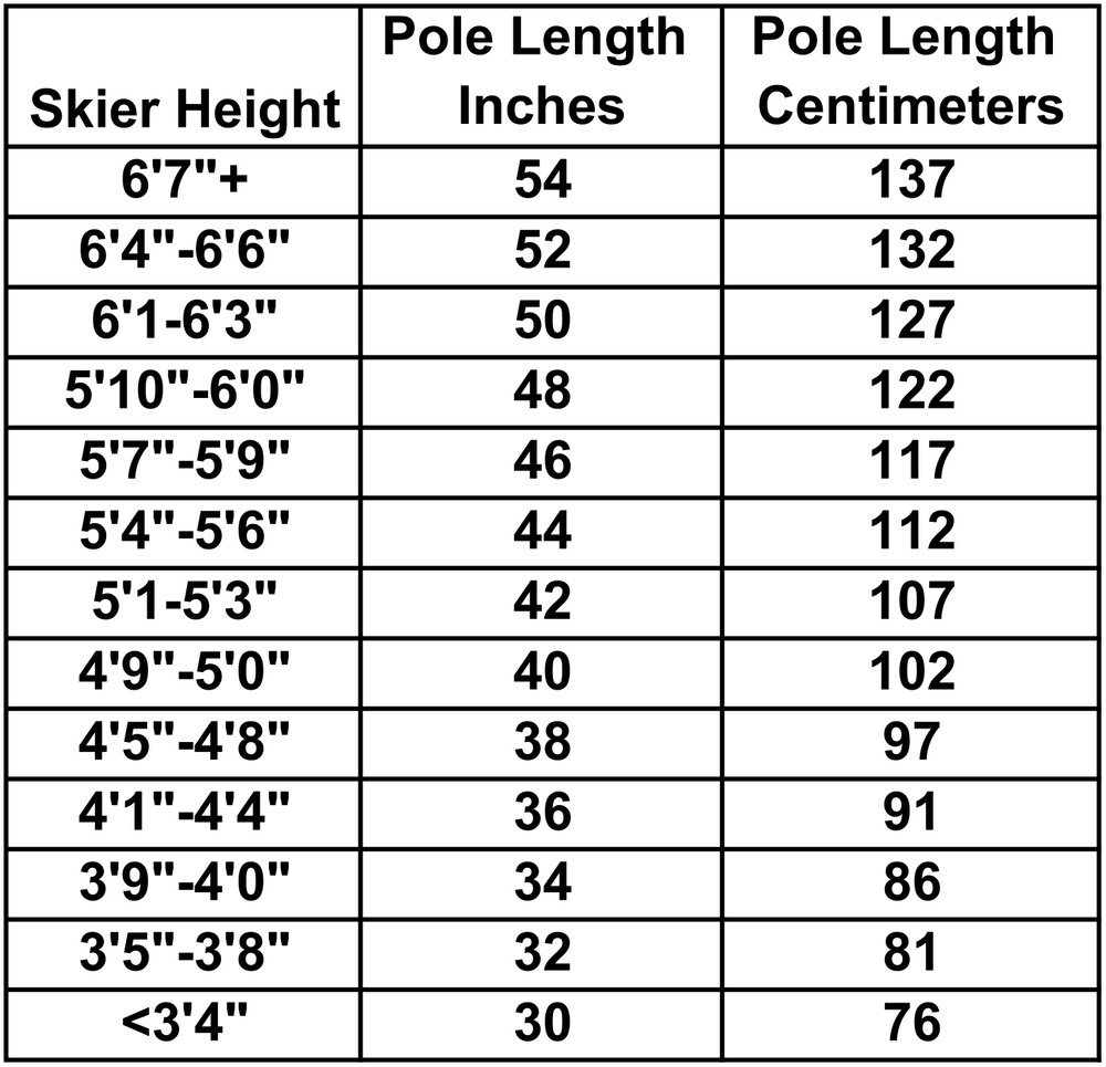 Grass Sticks: Bamboo Ski Poles and SUP Paddles-Ski Pole Size Chart