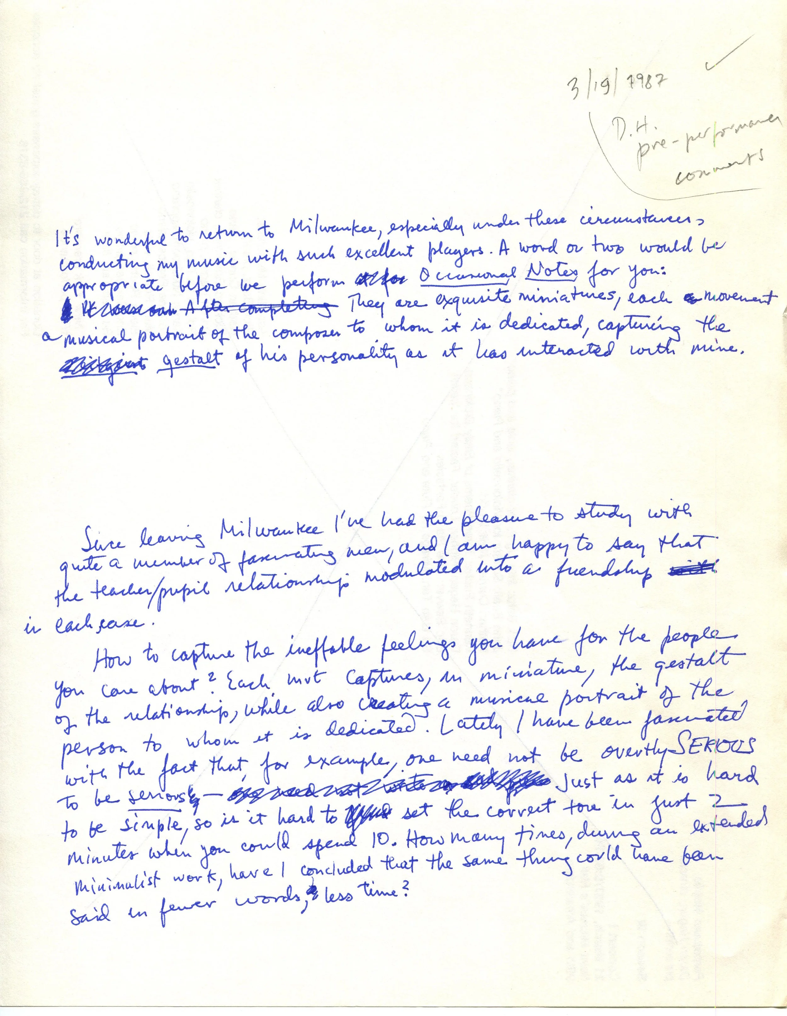 Original pre-performance notes.