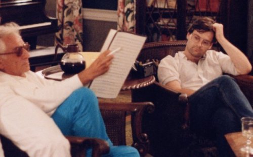 Leonard Bernstein listening to one of Daron Hagen's compositions at Tanglewood in 1984.
