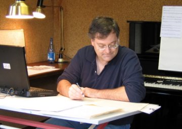 Copying the score of "Sappho Songs" at Bellagio in 2004. (Photo: Gilda Lyons)