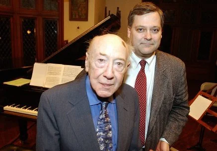 Daron and David Diamond in the music room at Yaddo a few days before Diamond's death in June 2005. (Photo: Gilda Lyons)