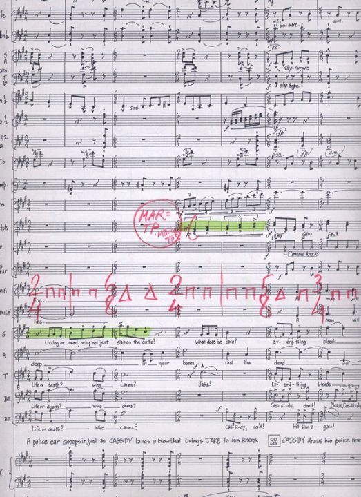 The partitura from "Bandanna's" Act I, scene 1 "fistfight" sequence.