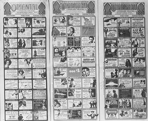 The Oriental was a "calendar house," which meant that its offerings changed every couple of days. These are monthly calendars from the period described in this essay. (Photo credit: Legend )