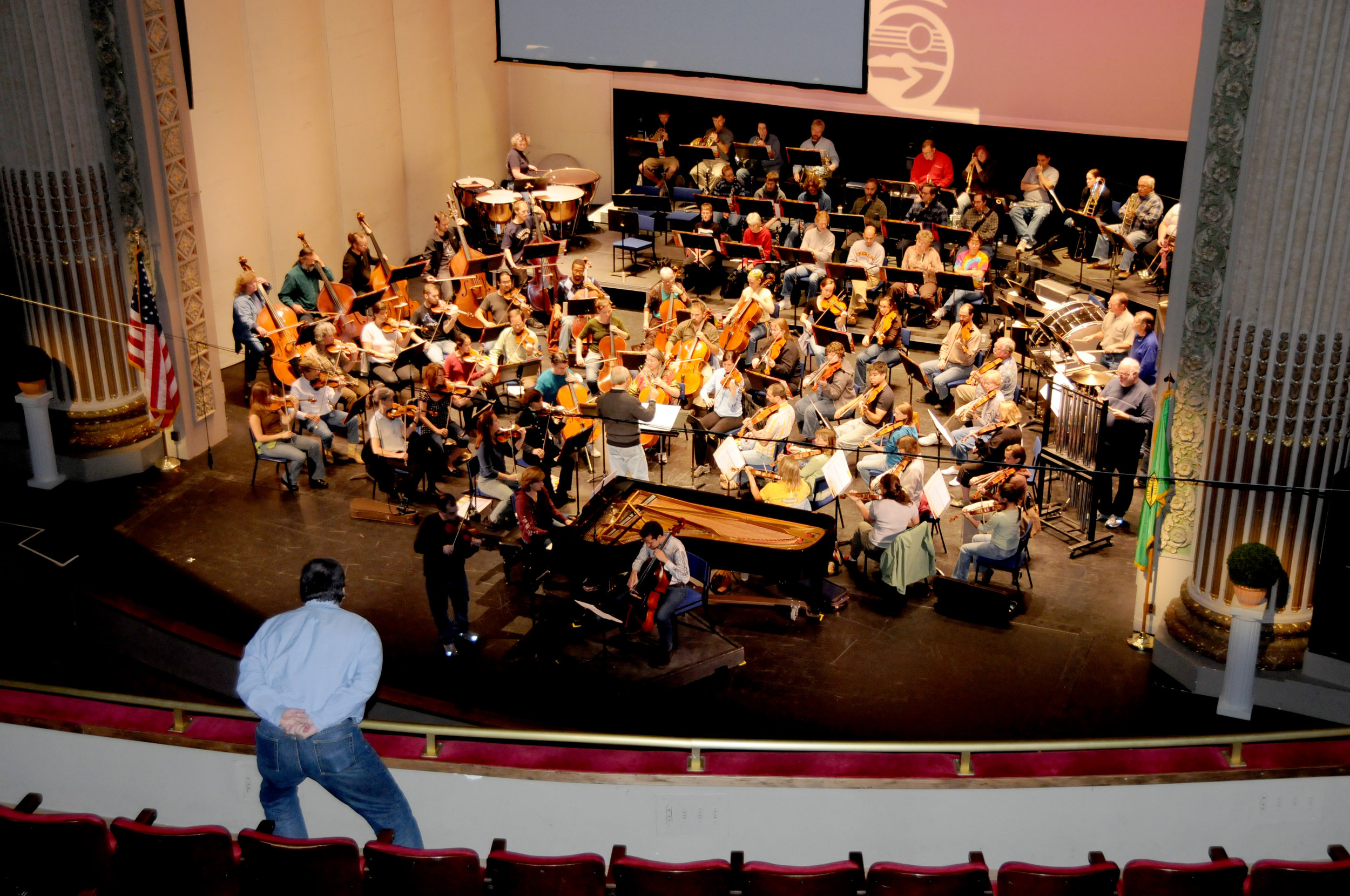 Hagen looks on from the balcony as the Finisterra Piano Trio rehearses the work with Brooke Creswell and the Yakima Symphony on 11 Ocober 2008 as part of the Seasons Music Festival and the YSO's season.