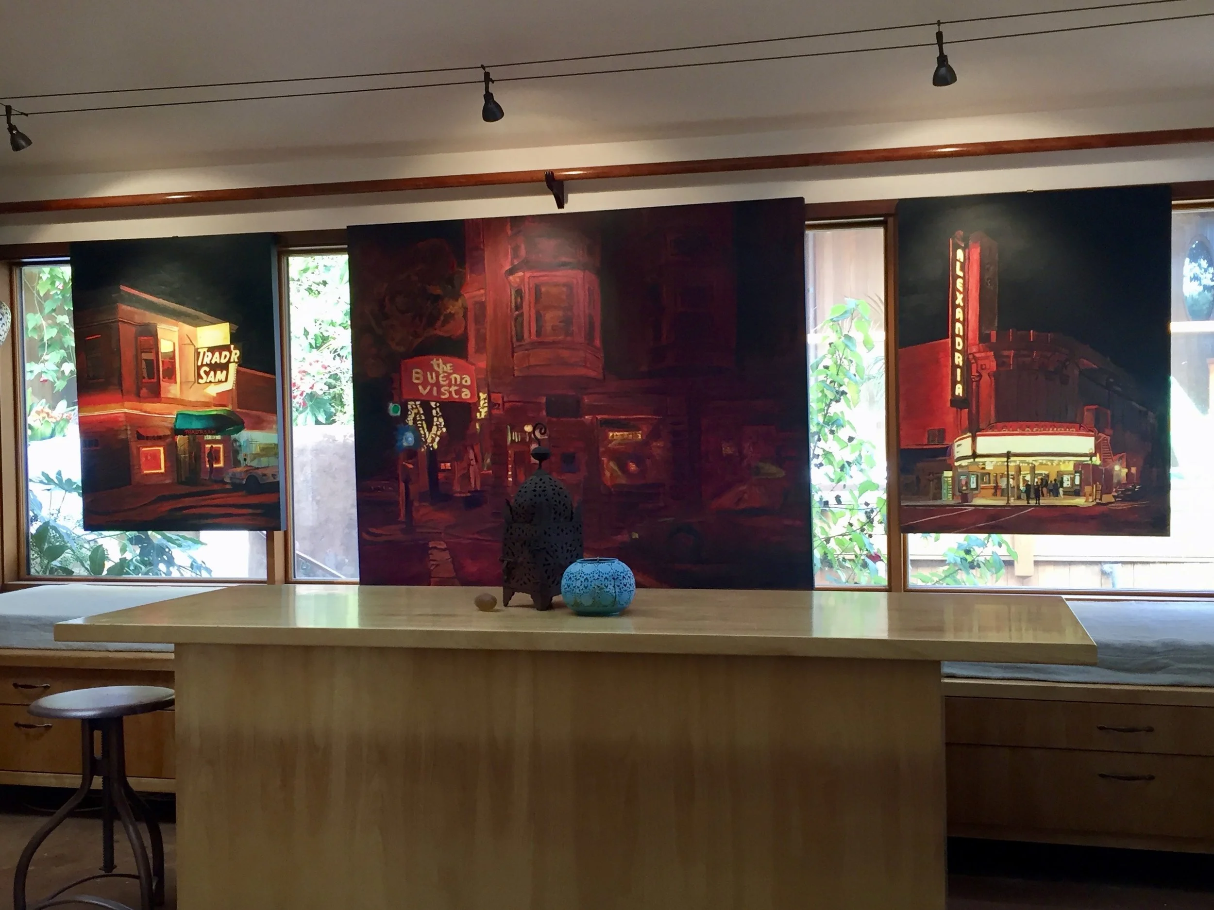 Nightscapes at Marin Open Studios, 2018 ( Trad’r Sam, Buena Vista, Alexandria Theater )