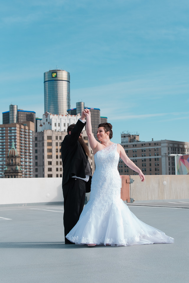 17.04.01_Napela Wedding-40.6bride, dance, Detroit, downtown detroit, Groom, Lapum-Napela Wedding, rencen, the z parking garage, wedding gown.jpg