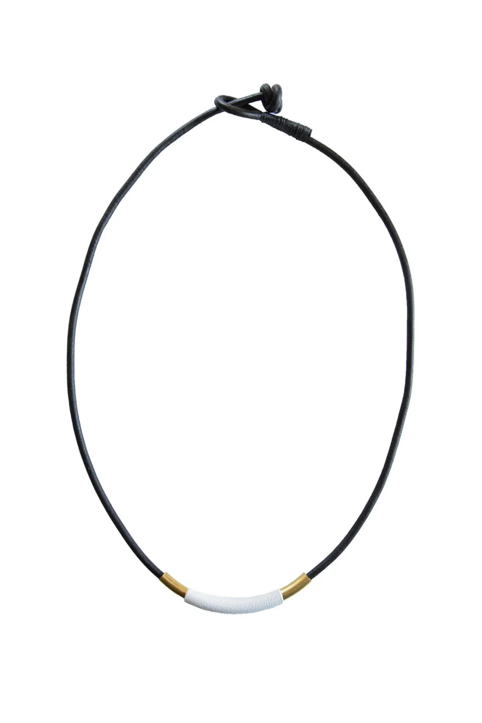 leather and brass tube necklace white