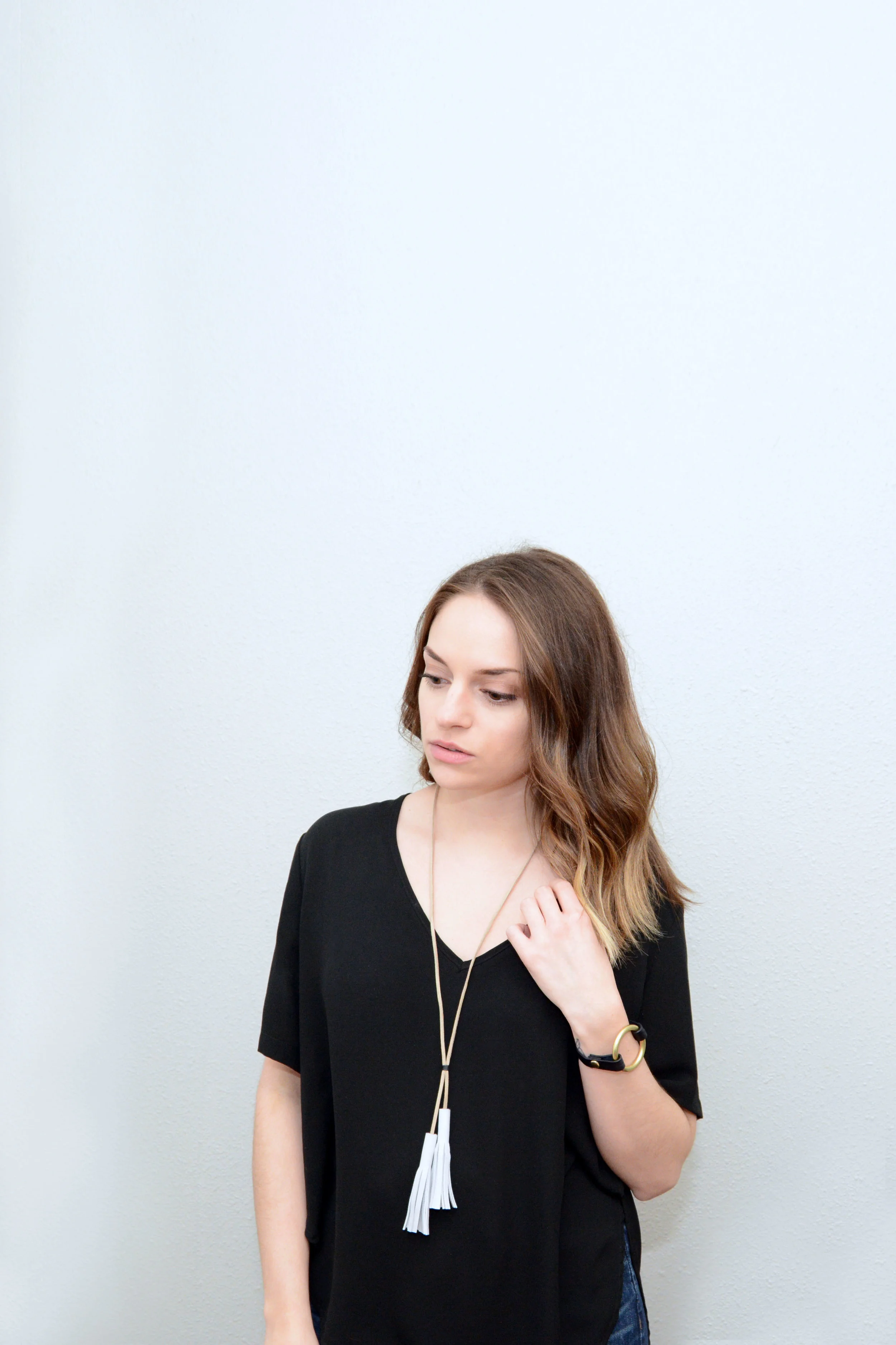 double tassel necklace worn