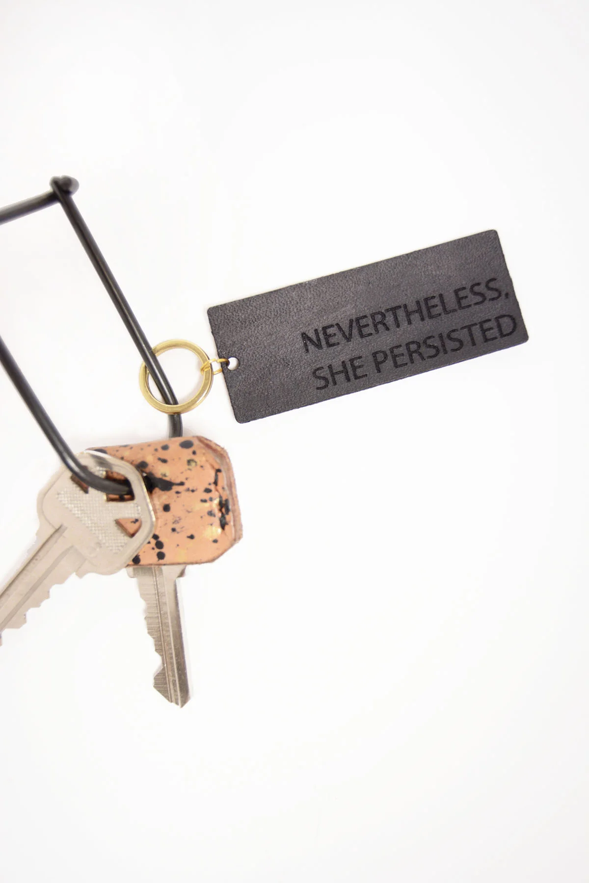 Black Leather Mantra Keychain on Keys