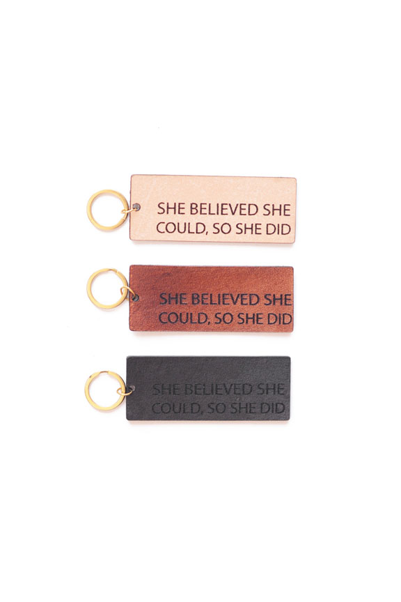 Leather Mantra Keychains- She Believed She Could